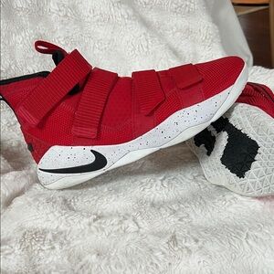 Nike Men’s Red and Black Hook-and-Loop Basketball Sneakers.  LeBron James